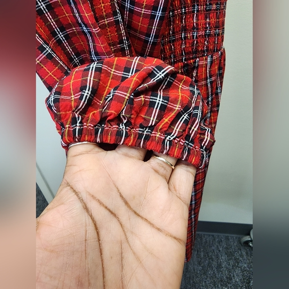 Red Plaid Midi Long Sleeve Dress, Size Xlarge - Picture 7 of 10